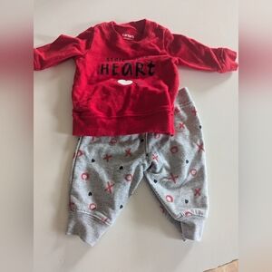 Carter's Red Valentine's Day Heart Top and Gray Pants Set Baby 0-3 Months Boy